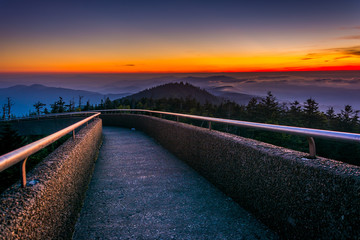 Ramp to the  Clingman's Dome Observation Tower at sunset, in Gre