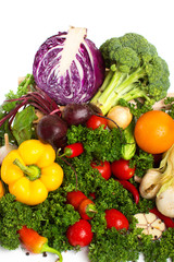 fresh vegetables with leaves isolated on white background