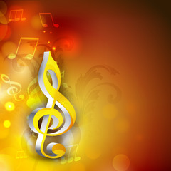 Shiny 3D g-clef with musical notes.