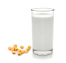 milk with soy beans on white background