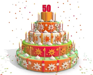 Foto op Canvas taart gekleurd met cijfer 50 © emieldelange