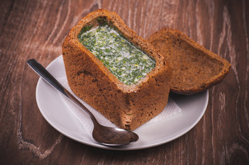 eastern european soup okroshka in bread