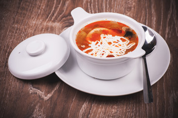 eastern european soup rassolnik in bowl
