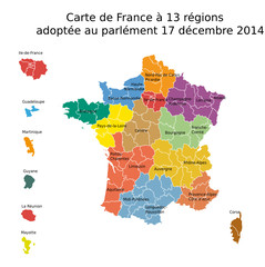 Obraz premium Mapa Francji z 13 regionami 2014