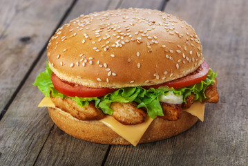 hamburger with chicken and cheese