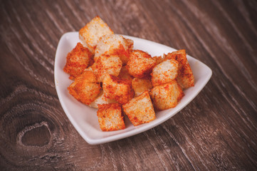paprica croutons served in bowl