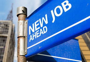 New Job Ahead blue road sign