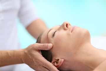 Fototapeta na wymiar Closeup of woman receiving face massage