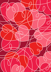 Red and pink background card of doodled hearts