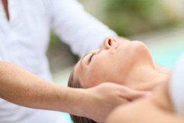 Fototapeta na wymiar Closeup of woman receiving face massage