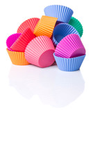 Cupcake silicone baking cups over white background