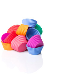 Cupcake silicone baking cups over white background