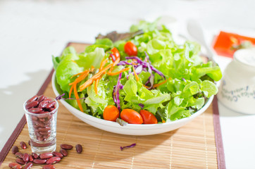 salad and salad cream on white background