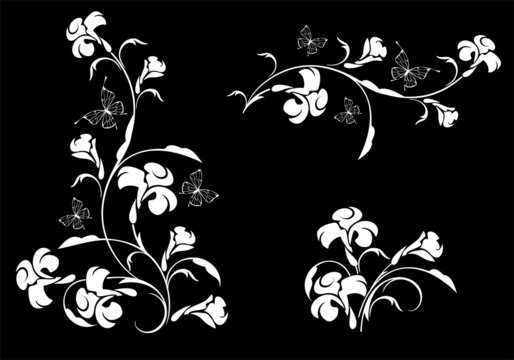 Винтажные цветы на черном фоне