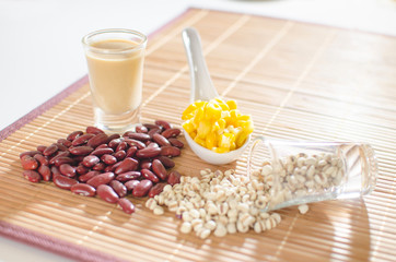 salad and salad cream on white background