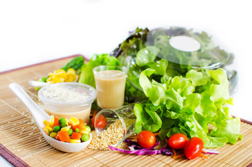 salad and salad cream on white background