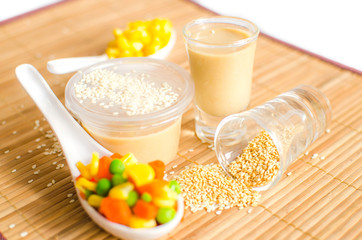 salad and salad cream on white background