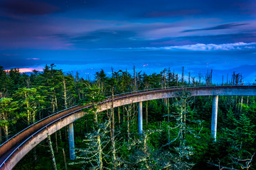 Fototapeta na wymiar The ramp to the Observation Tower on Clingman's Dome at night, a