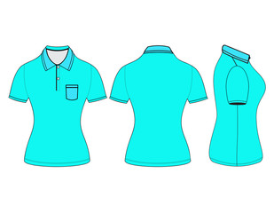 polo woman shirt design templates (front, back and side views).