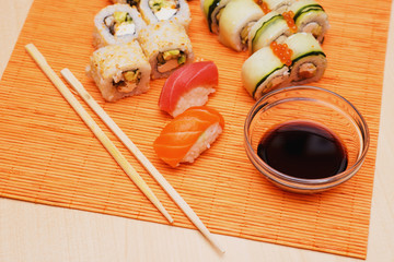 sushi and rolls
