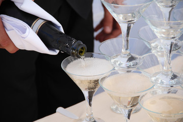 catering - pyramid of champagne glasses - 74904186