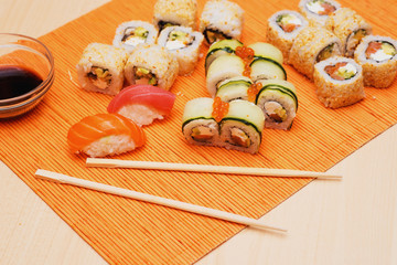 sushi and rolls