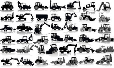 Set of 41 silhouettes of a tractors of road service © Dmitriy Rumyantsev
