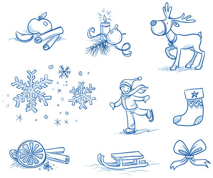Christmas scenes and Icons set - fruits and spices