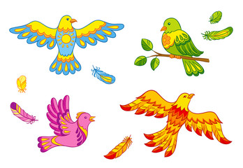 Fantasy vector birds and feathers