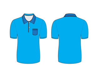 Vector illustration of blue polo t-shirt. Front and back views