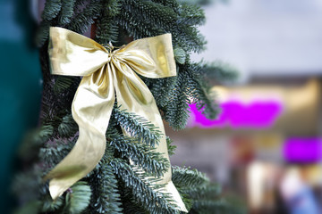 Obraz premium Decoration golden bow Christmas Market