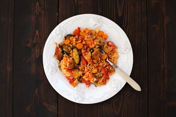 Aubergine ragout with tomatoes