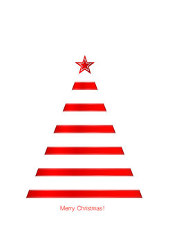 Christmas Tree From Shiny Red Ribbon On White Background. Vector