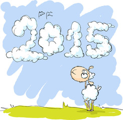 cute sheep looking at sky - funny illustration