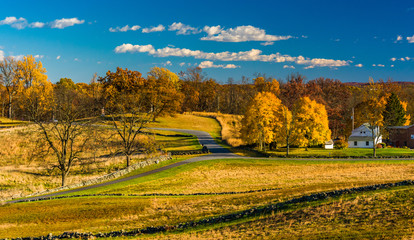 View of battlefields and autumn color in Gettysburg, Pennsylvani