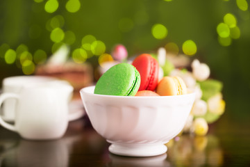 Colorful macaroons in the bowl
