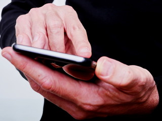 man han using phablet isolated