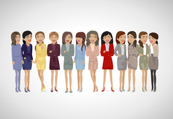 Group Of Business Women - Isolated On Gray Background