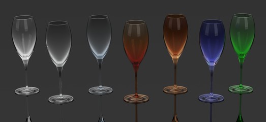 Wine glass, on a reflective floor.