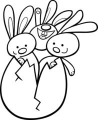 easter bunnies in egg coloring page