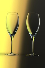Crystal glasses on bright and warm background.