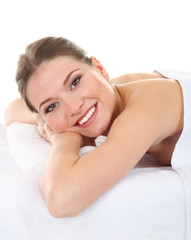 Obraz premium Beautiful young woman having relax in spa salon