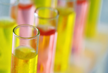 Test-tubes with liquid on color background