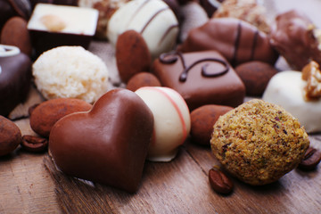 Different chocolates with coffee beans