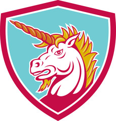 Angry Unicorn Head Shield Cartoon