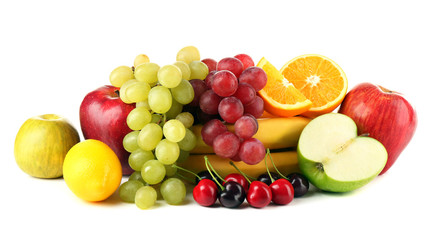 Ripe fruits isolated on white background