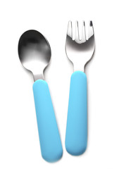 Blue baby cutlery isolated on white