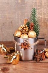 Beautiful Christmas composition with golden walnuts,