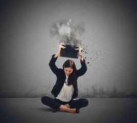 Businesswoman breaks her laptop