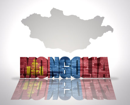 Word Mongolia on a map background